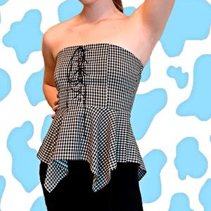 Y2K Spring Sleeveless Gingham Print Corset Top